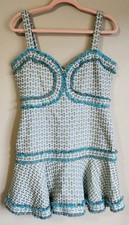Alexis Sz L Medalia Dress Tweed Sleeveless Mini Dress Robin's Egg Blue Taupe