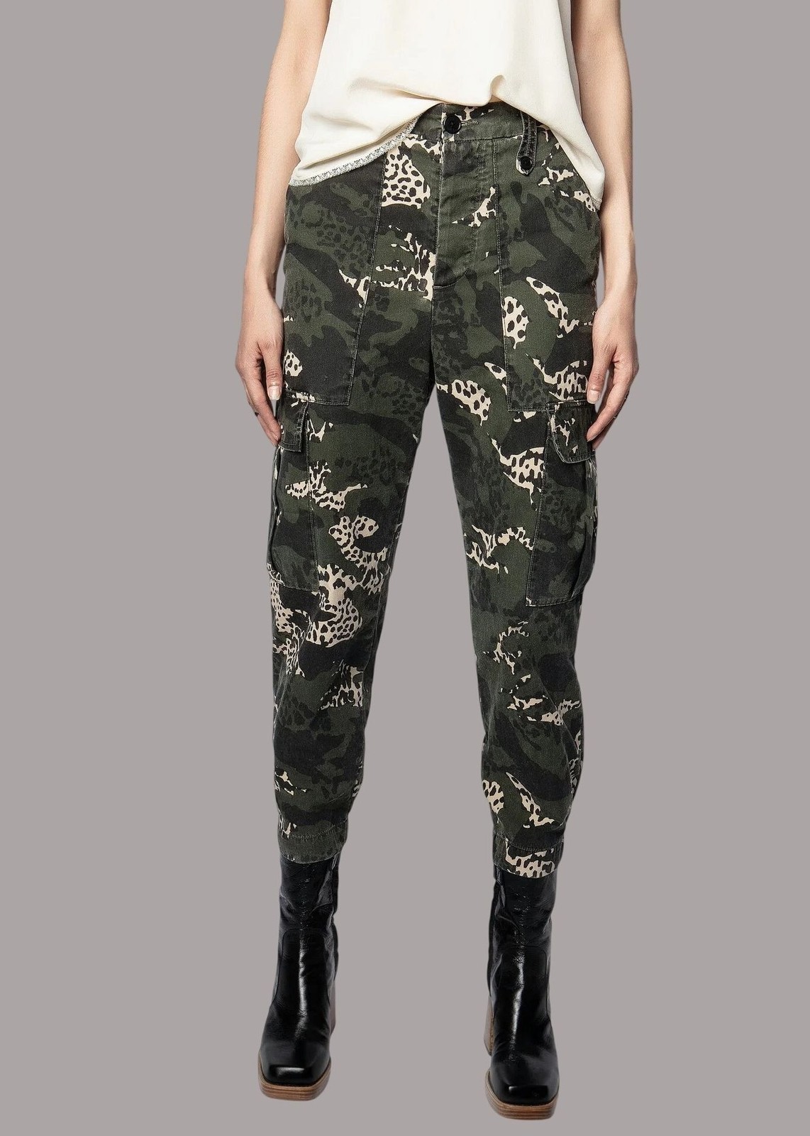 Zadig & Voltaire Womens Camouflage Cargo Pants Size 36/ S Leopard Accents