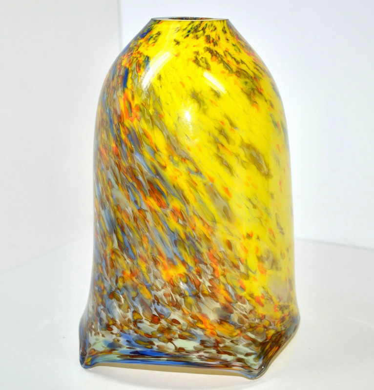 Art Glass Pendant Lamp Shade Murano-Style Confetti Swirl Yellow/Blue 7.75-Inch
