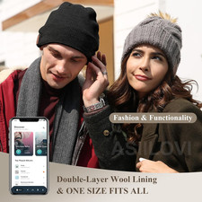 Bluetooth Beanie, Double-Layer Wool Bluetooth Hat Beanie for Men/Women/Teens/Fa