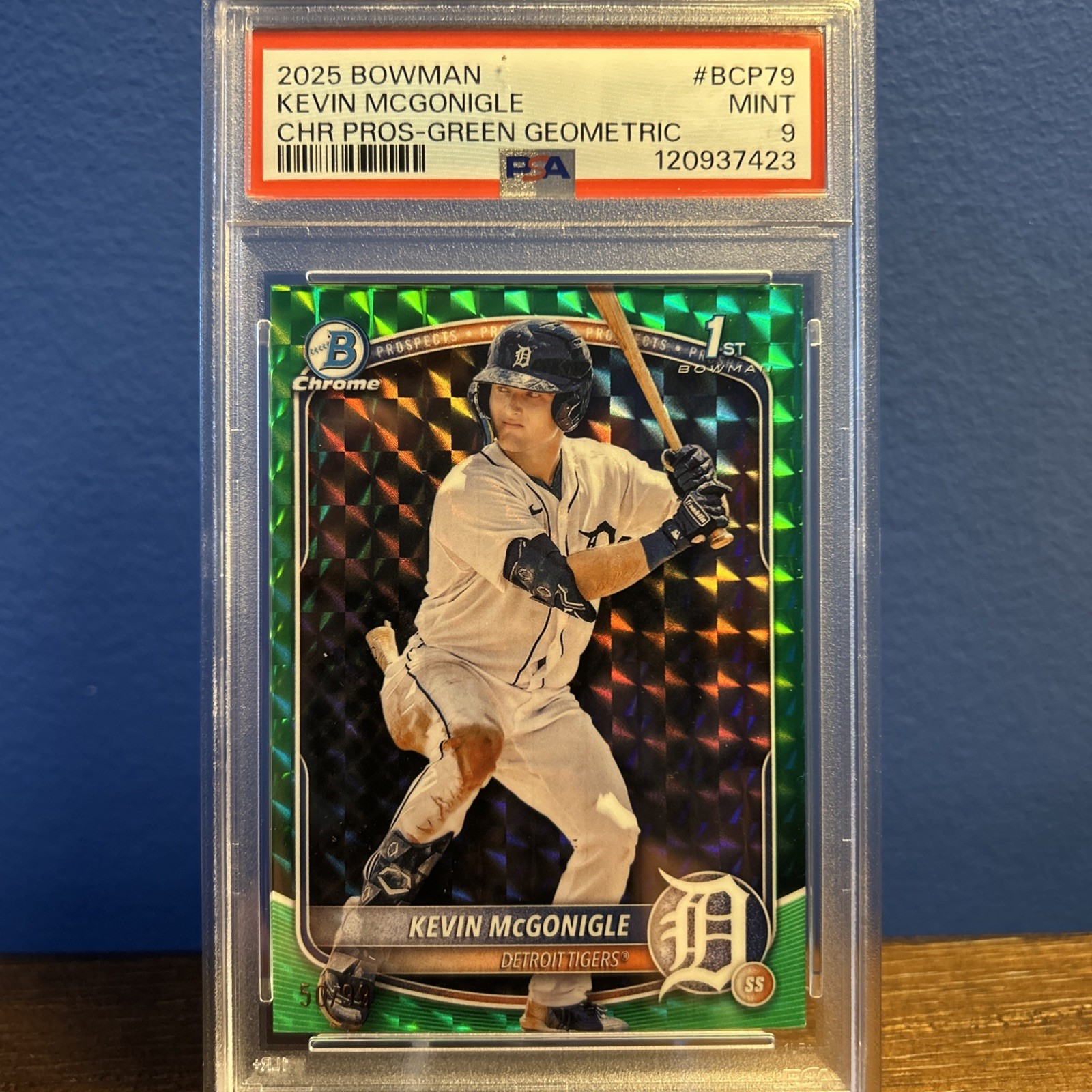 2025 Bowman Chrome Prospect Kevin McGonigle #BCP-79 Green Geometric Ref /99 (RC)