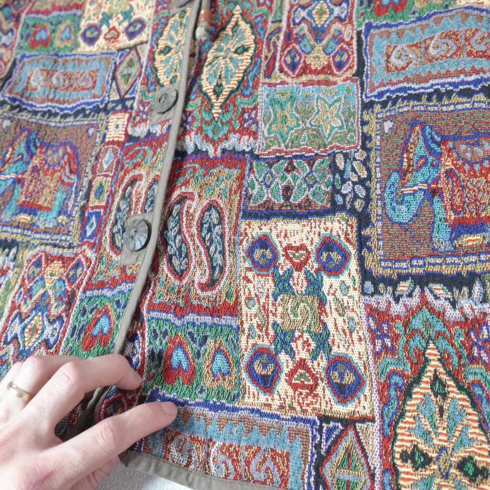 Patchwork Jacket Womens Large Brown Tapestry Elep… - image 7