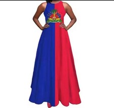 Women’s Sleeveless Maxi Dress Round Neck Long Blue Red Colorblock Regular