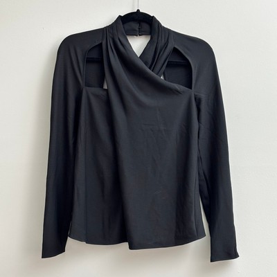 NWT Express Black Halter Cross Neck Cutout Long Sleeve Top Women's Size Small
