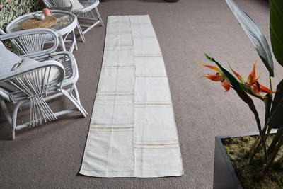 2,2x9,2 ft Turkish Rug, Vintage Runner Rug, White Brown Striped Wool Rug