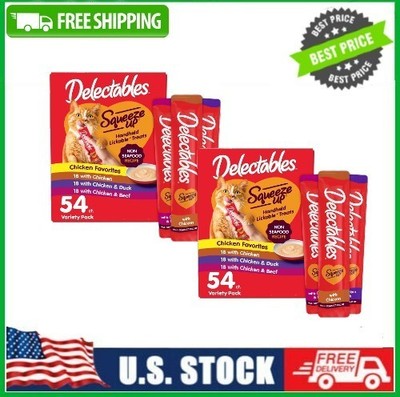 2 Pack Hartz Delectables Squeeze up Variety Lickable Wet Cat Treats, 54 Count