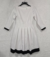 Eliza J White Textured Raised Dots 3/4 Sleeve Fit & Flare Mini Dress Size 4