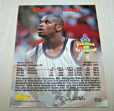 1994 Classic Shaquille Oneal #69 Centers Of Attention