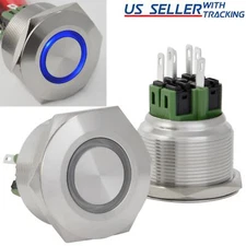 28mm Stainless Steel Momentary Push Button Switch with Blue LED