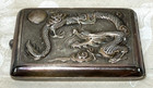 Antique Signed Silver Oriental Cigarette Case w/ Embossed Dragon Design