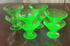 Vintage Federal Green Uranium Glass Short Dessert Cups Set of 8