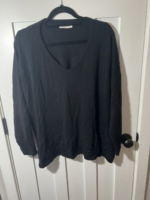Max & Moi Paris 100% cashmere V-neck jumper - Black Sweater Embellished Size 2X