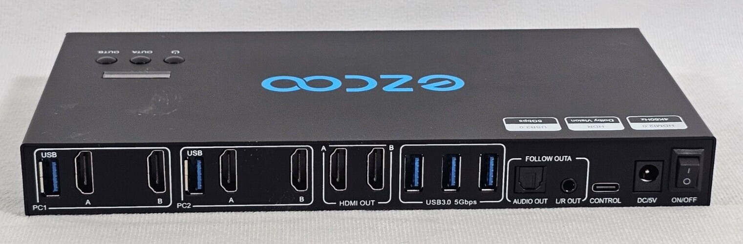 4K@60Hz KVM Switch 2 Monitor 2 Computers HDMI USB 3.0 Ports Wired Remote Control