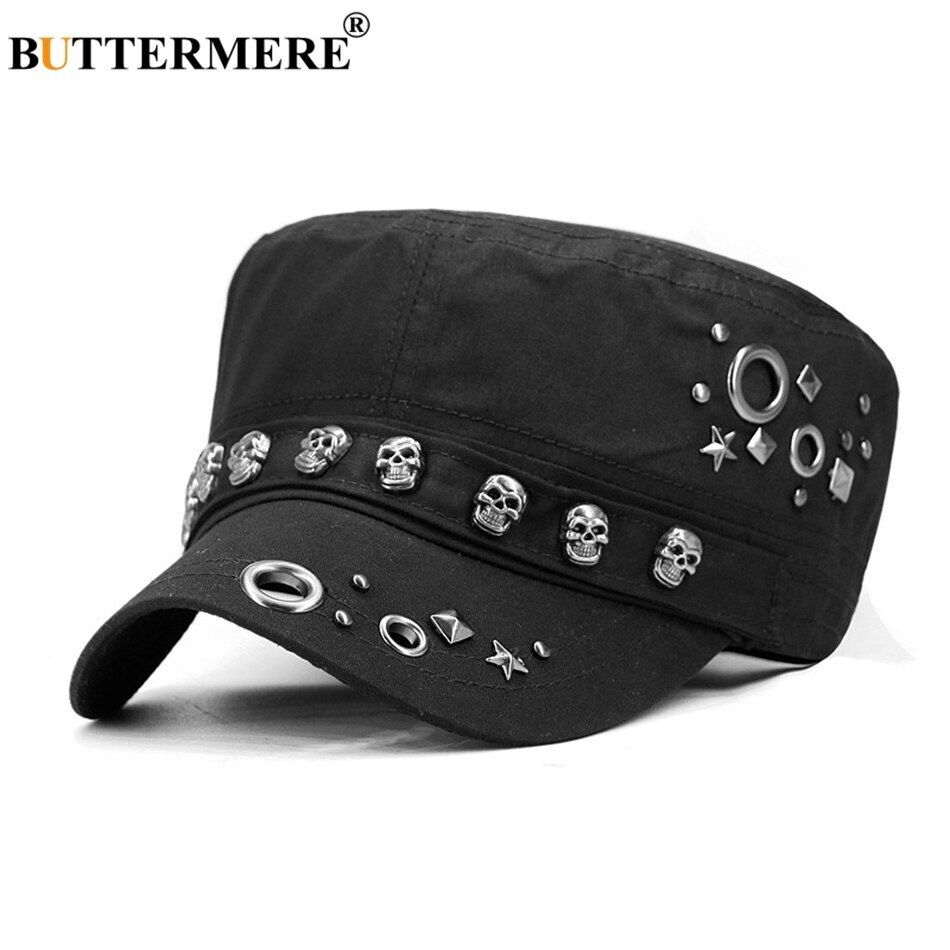 Punk Rock Military Hat - Skull Rivet Cotton Army Caps Casual
