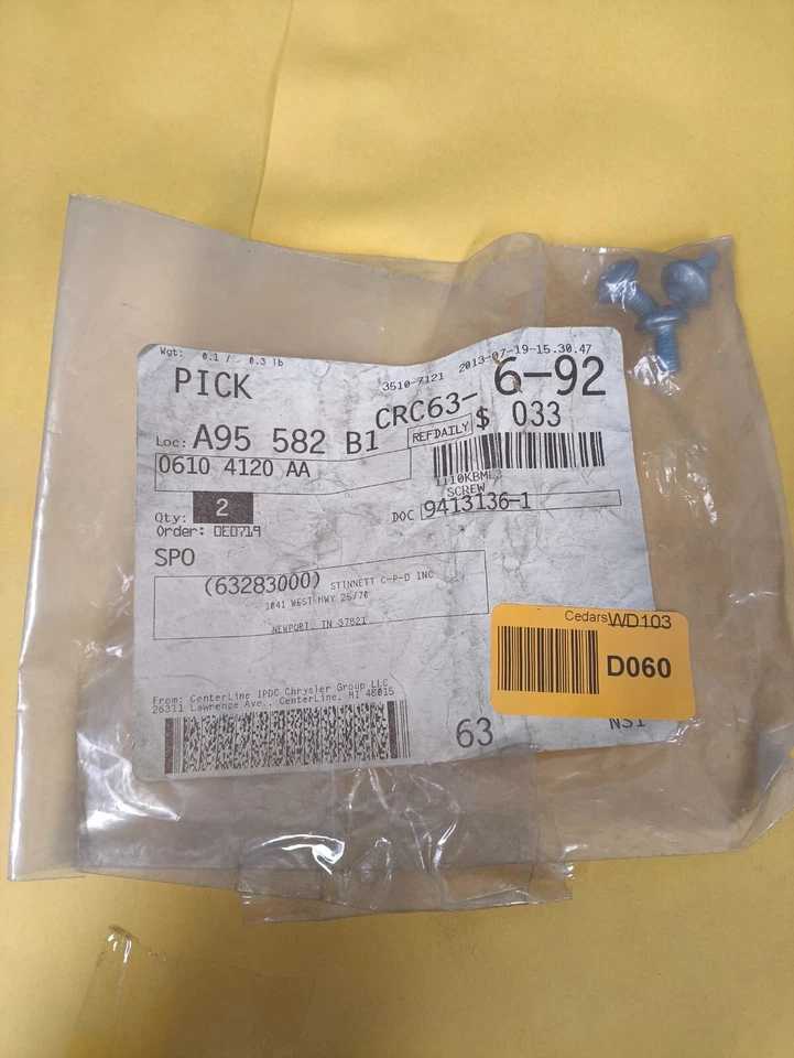 Dos nuevos tornillos de cabeza hexagonal Mopar 2007-09 Sprinter 2500 limpiaparabrisas 6104120AA Foto 3 de 3