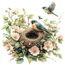 Wandbild Vogelnest Vögel Blumen Deko Bild Frühling Tiere Wanddeko Wandfliese