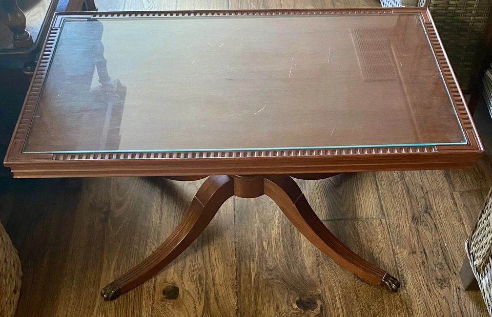 Старинный стеклянный чайный/кофейный столик Duncan Phyfe из красного дерева в георгианском стиле - Изображение 3 из 4
