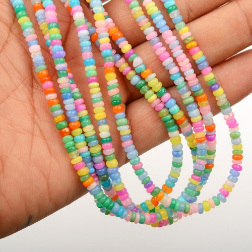 Multi Color Ethiopian Opal Gemstone Beads 3 MM 16 Inch Strand Smooth Rondelle - Picture 5 of 7