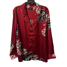 Rafaella Floral Button-Up Blouse Size 2X  Long-Sleeve Rhubarb Blouse/ Jacket