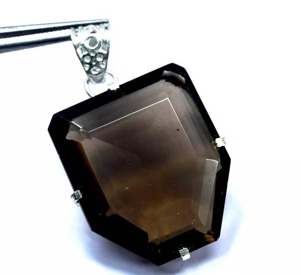 Brown Natural 95.60 Ct Smoky Quartz 925 Solid Silver Pendant Gemstone Fancy Cut