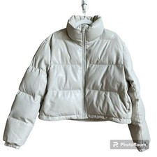 Wilfred Free Vista Puffer Vegan Leather Down Jacket Matte Pearl Size Small