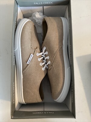 Falls Creek Mens Casual Canvas Shoes Beige Dune Size 8 M New In Box Pull On Lace