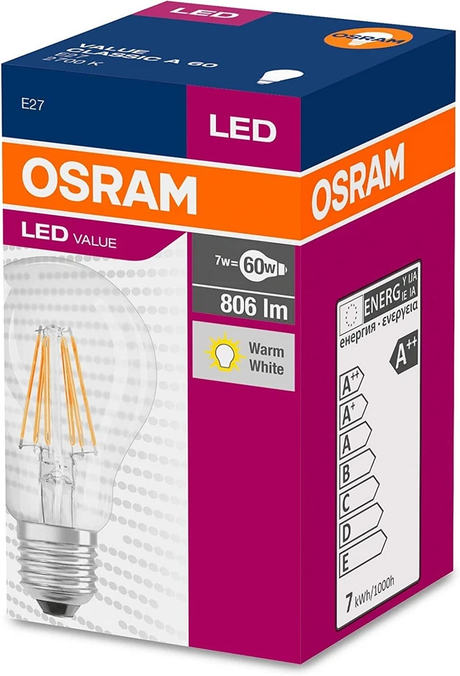 Osram lampadina goccia led 7W = 60W E27 luce CALDA 2700K CONF. 10 pezzi - Immagine 2 di 3