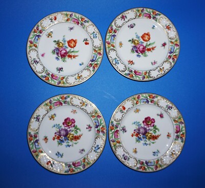 Schumann Bavaria Empress Dresden Art Flower Salad Plates 7.75''  Set of 4