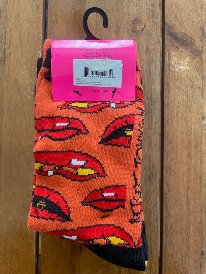 Betsey Johnson 3 Pares Halloween Calabaza/Labios Calcetines Damas Talla 5-10 Nuevo Con Etiquetas Foto 2 de 4