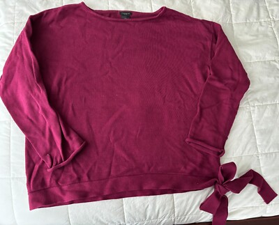 Ann Taylor Factory Rasberry Fine-Gauge Cotton Tie Sweater, Size L, EUC