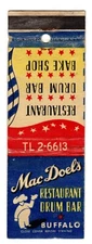 MAC DOEL'S RESTAURANT DRUM BAR matchbook matchcover - BUFFALO, NEW YORK