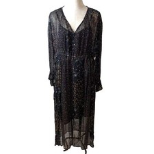Ne Quittez Pas Dress Black Maxi Chiffon Pure Rayon Womens Size Smal Floral Slip