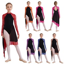 Kids Girls Unitard Jazz Dress Split Rompers Practice Bodysuit Training Leotard