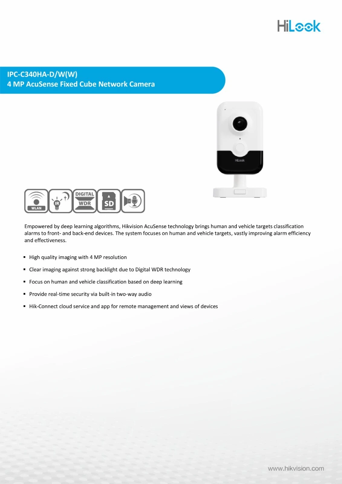Hikvision HiLook 4MP Wi-Fi Cube IP Camera AcuSense 2-Way Audio Night Vision - Picture 3 of 11