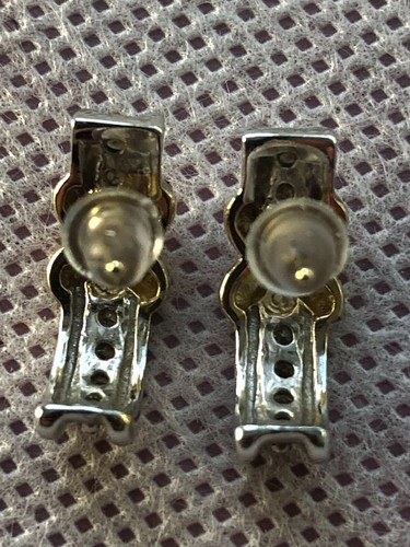 Vintage Classic Real 14k Yellow White Gold J Hoop with Diamonds X Earrings - Picture 19 of 19