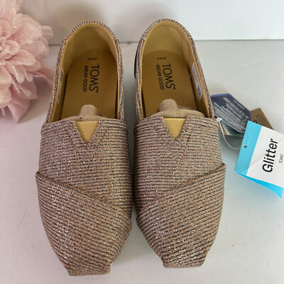 TOMS Womens Size Alpargata Ortholite Rose GOLD Sparkle Knit