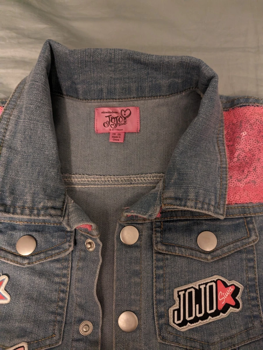 JoJo Siwa Sequin Denim Jacket Girls Size Small 7 8 Blue Patches Nickelodeon
