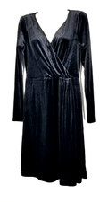 ANNE KLEIN VELVET BLACK WRAP DRESS LARGE L 14 16 LITTLE BLACK DRESS  NEW NWT
