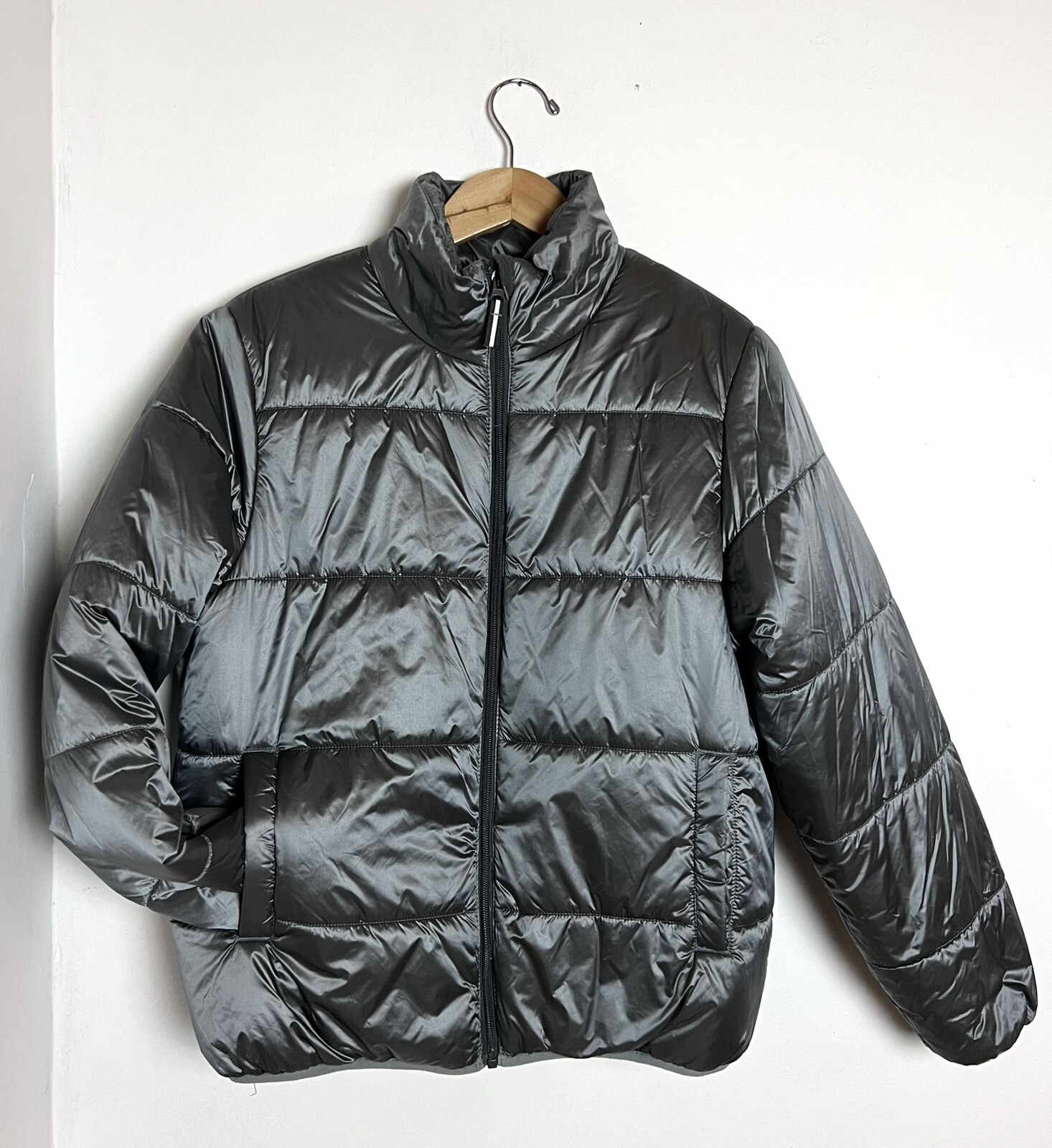 Universal Thread Puffer Coat Metallic Silver Zip … - image 1