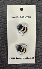 Vintage JHB International Hand Painted Buttons - Bumble Bee (Set Of 2)