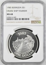 1985 BERMUDA SILVER DOLLAR S$1 CRUISE SHIP TOURISM - NGC MS68