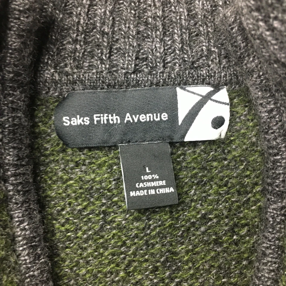 Suéter Pullover Saks Fifth Avenue 1/4 Cremallera Cachemira Cuello Simulado Grande Verde Foto 3 de 4