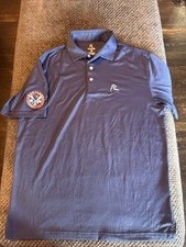 Rhoback Men s Medium Golf Polo Blue Gray Stripe Maryland Lacrosse Patch