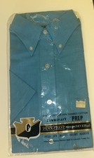 Penneys Towncraft 60s Or 70s Short Sleeve Button Up Shirt Collar Blue Mens Sz XS