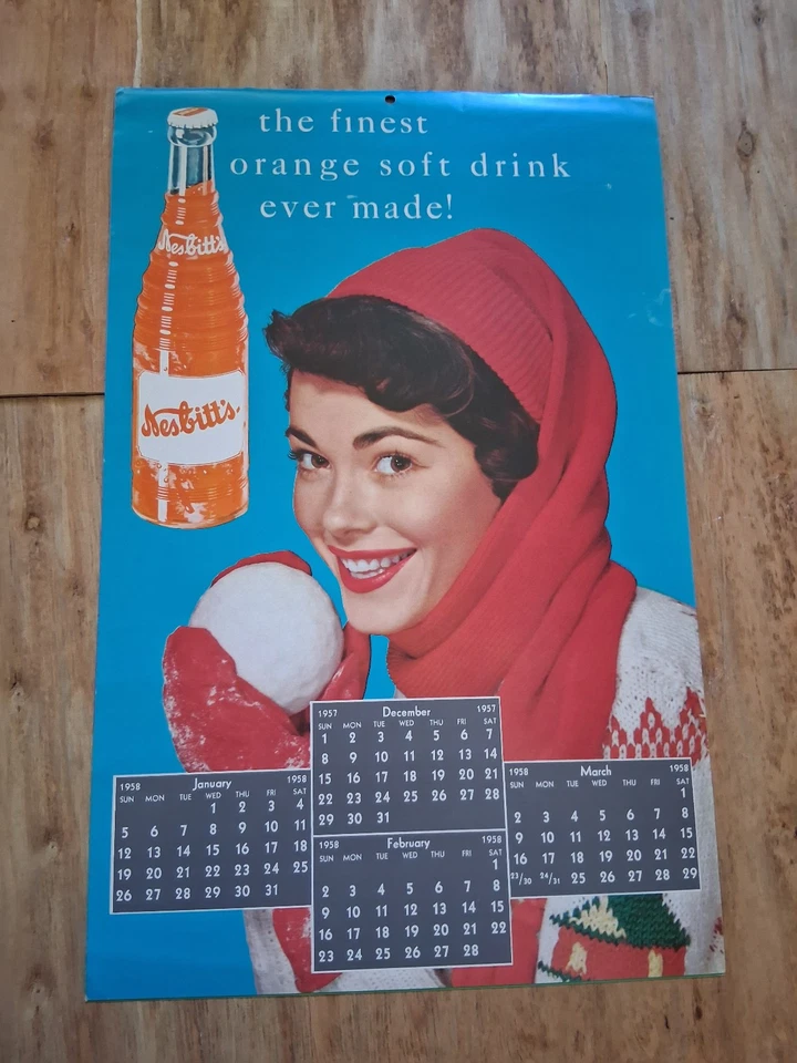 1958 NESBITT ORANGE DRINK CALENDAR original complete soda pop advertising - Image 2 of 2