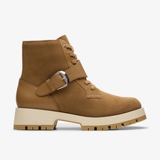 Clarks Womens Ledwick Gracie Dark Sand Combination Ankle Boots Suede Casual