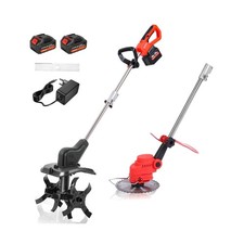 Combo de cultivador y herbicida inalámbrico 2 en 1, motor sin escobillas de 800 W, 12"x9" rojo...
