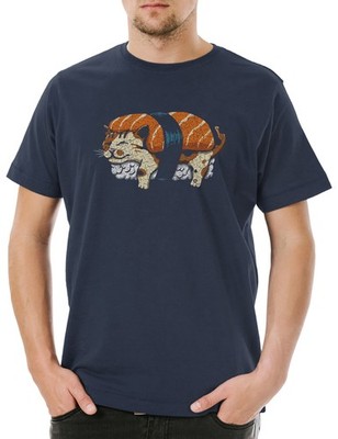 Cat Sushi Herren T-Shirt Katzen Kätzchen Kater Alf Katze Cat Maus Kitty Addicted