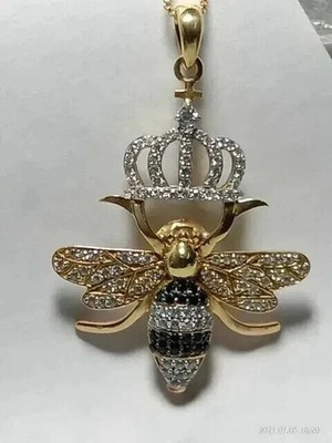 Women's Real Moissanite Queen Honey Bee Insect Pendant Chain 14K Gold Plated
