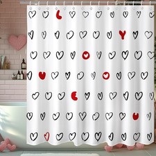 72x72 in Valentines Shower Curtain Abstract Love Heart Pattern with 12 Hooks